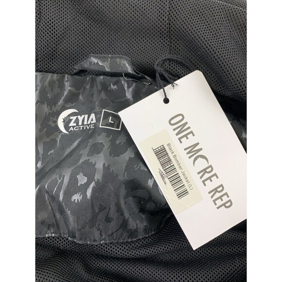 ZYIA Active Black Bomber Jacket Leopard Print Full Zip Lightweight Large New Tag - Picture 8 of 14
